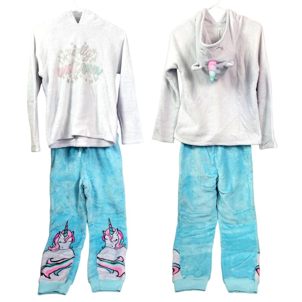 Justice Unicorn‎ Fleece Hooded Pajamas Girls Size 14